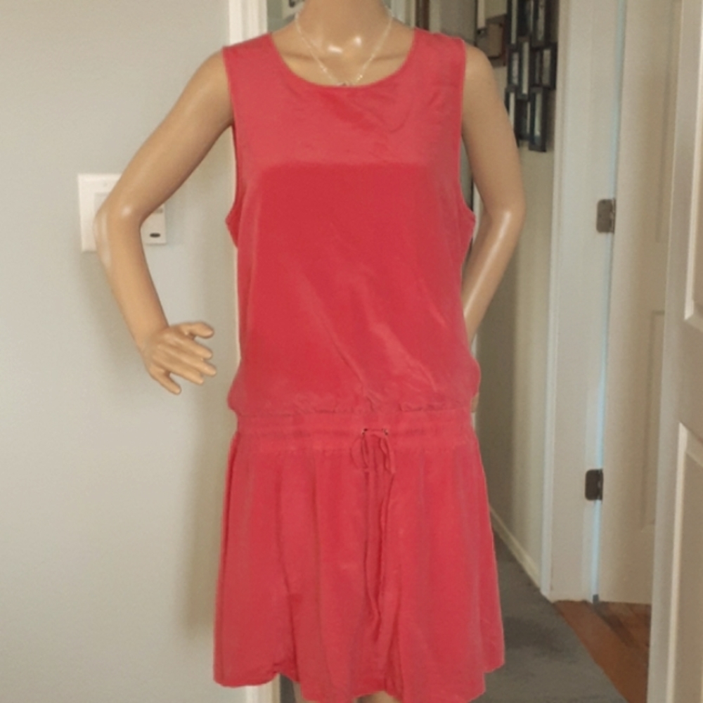 100% silk J Crew coral sleeveless  drop waist summer dress size large